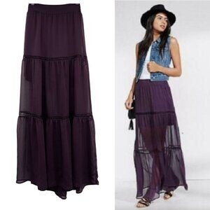 Express Tiered Maxi Skirt Tulle Chiffon Sheer Purple High Waisted Y2K XS